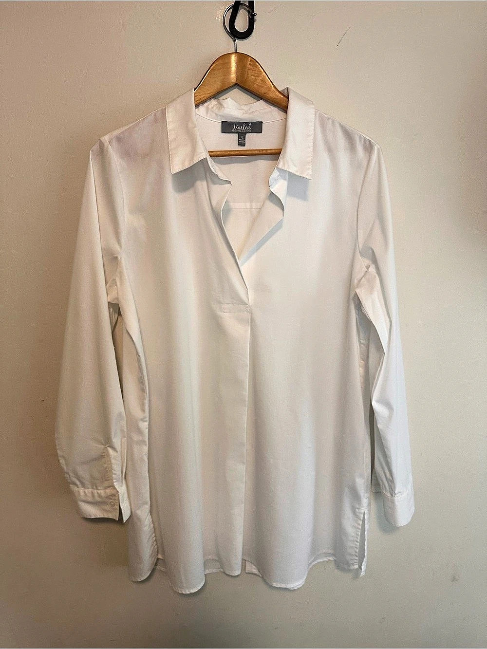 Marled Reunited White Popover Tunic Blouse XL Asymmetrical Back Detail Like New